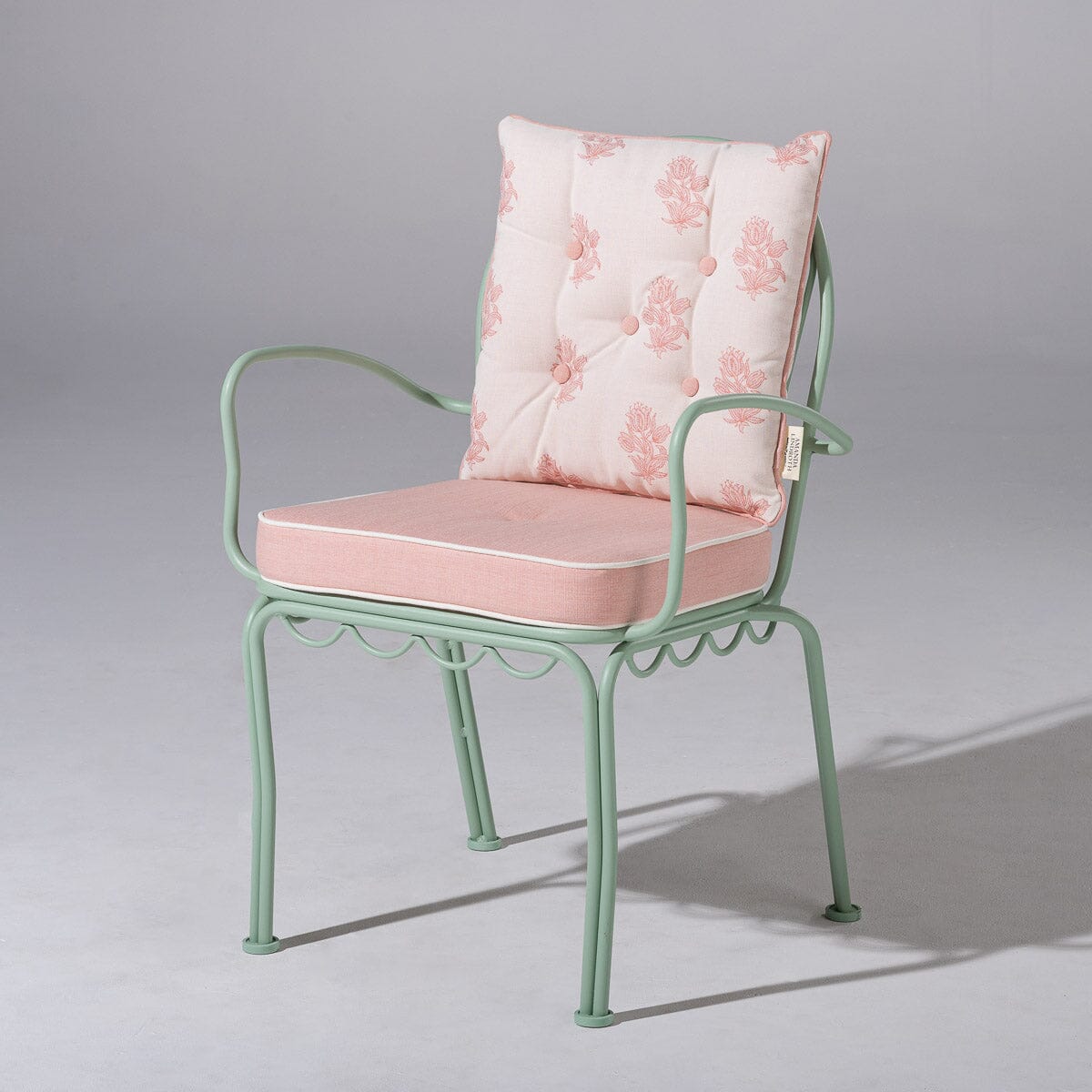 The Al Fresco Dining Chair & Cushion by Amanda Lindroth in Palm Pink | Sage Green Frame Al Fresco Dining Chair Kit B&P by Amanda Lindroth 