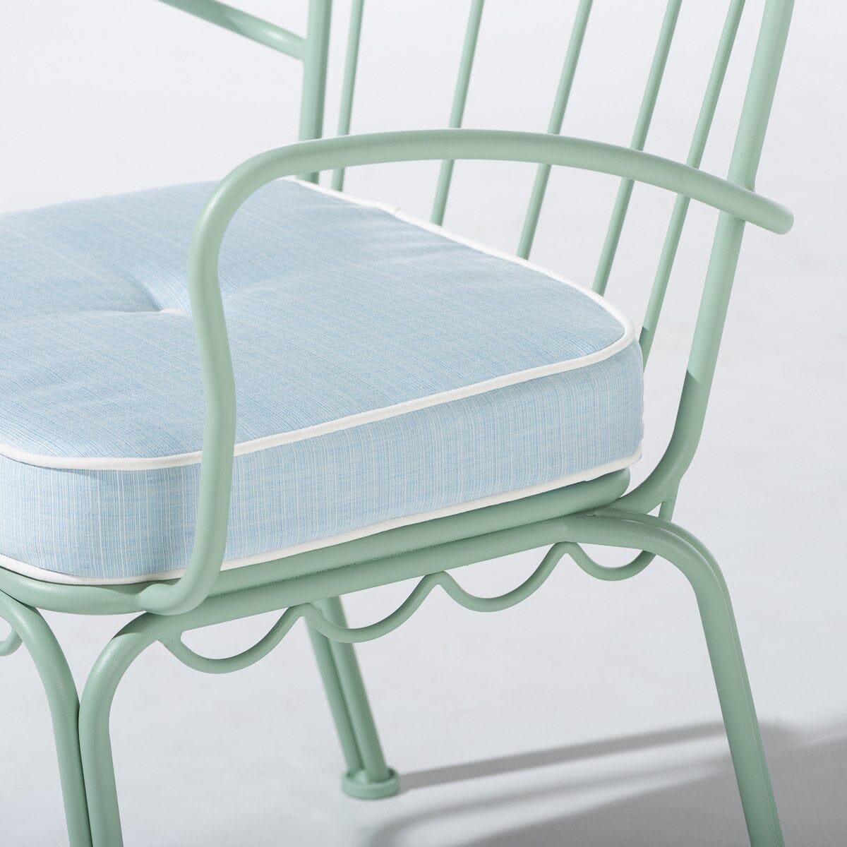 The Al Fresco Dining Chair & Cushion by Amanda Lindroth in Sky Blue | Sage Green Frame Al Fresco Dining Chair Kit B&P by Amanda Lindroth 
