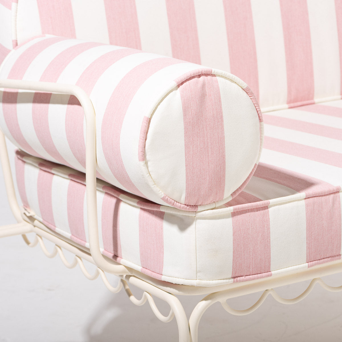 The Al Fresco Love Seat Antique White & Crew Pink Stripe