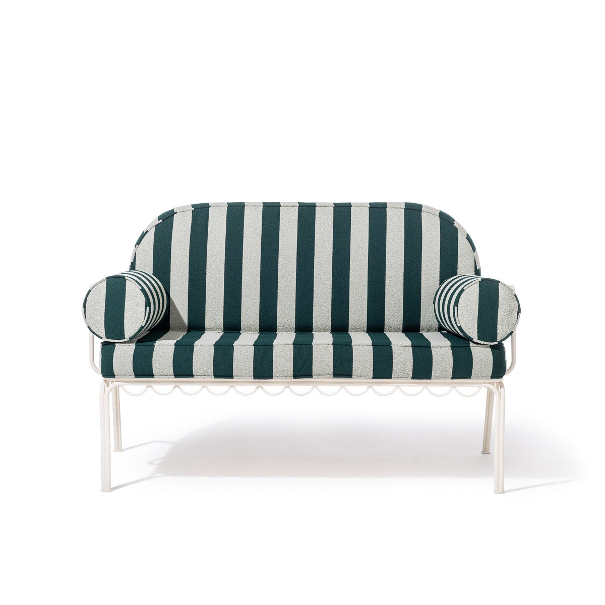 Product image of The Al Fresco Love Seat Antique White & Terry Green Stripe