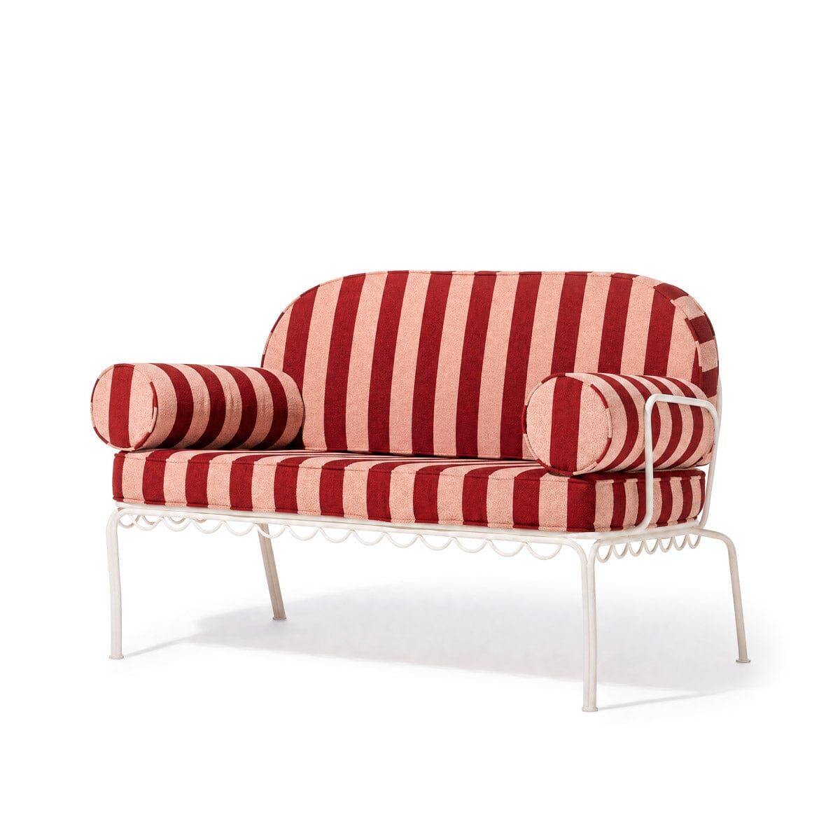 The Al Fresco Love Seat in Terry Terracotta Stripe | Antique White Frame Al Fresco Love Seat Kit Business & Pleasure Co Aus 