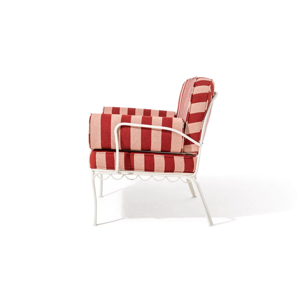 The Al Fresco Love Seat in Terry Terracotta Stripe | Antique White Frame Al Fresco Love Seat Kit Business & Pleasure Co Aus 