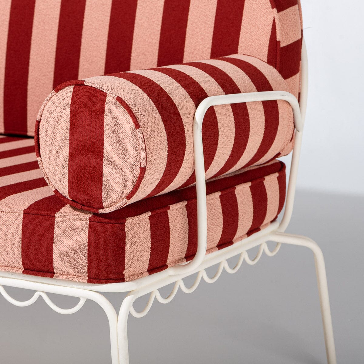 The Al Fresco Love Seat in Terry Terracotta Stripe | Antique White Frame Al Fresco Love Seat Kit Business & Pleasure Co Aus 
