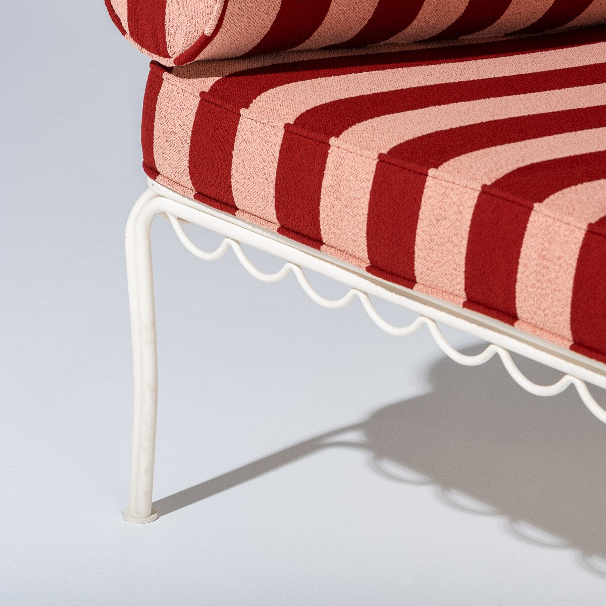 The Al Fresco Love Seat in Terry Terracotta Stripe | Antique White Frame Al Fresco Love Seat Kit Business & Pleasure Co Aus 
