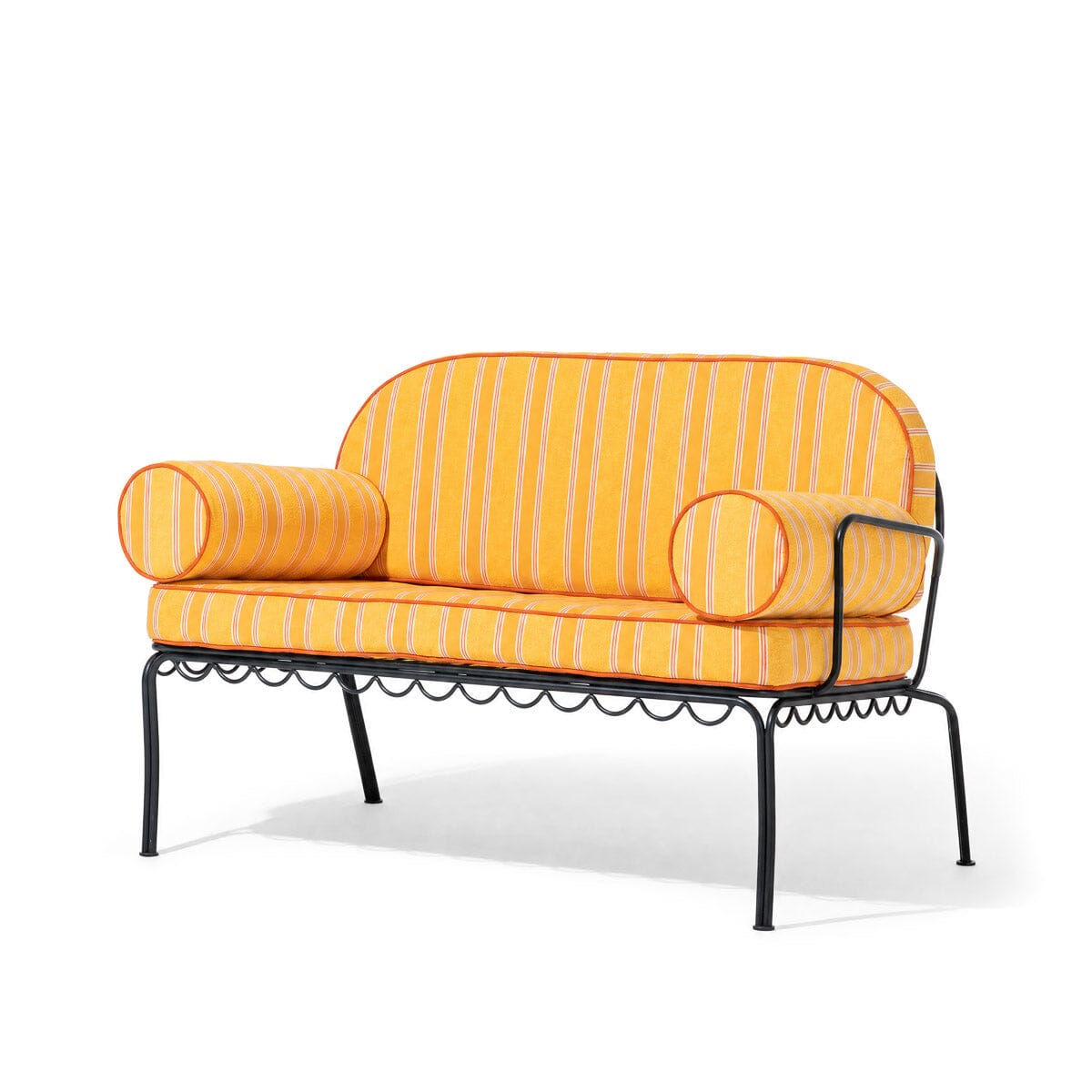 The Al Fresco Love Seat in Bistro Papaya Stripe| Vintage Black Frame Al Fresco Love Seat Kit Business & Pleasure Co. 