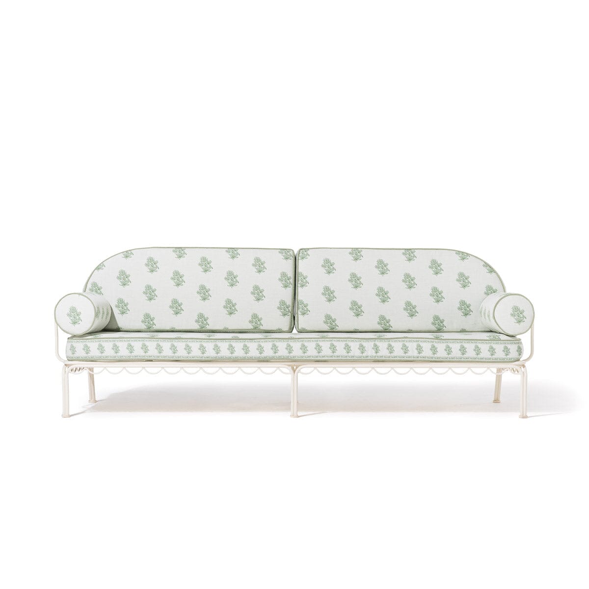 The Al Fresco Sofa by Amanda Lindroth in Jaipur Green | Antique White Frame Al Fresco Sofa Kit B&P by Amanda Lindroth 