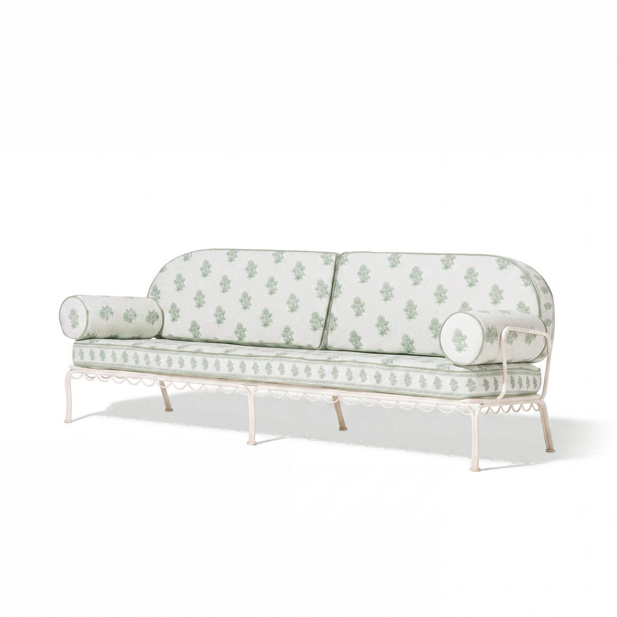 The Al Fresco Sofa by Amanda Lindroth in Jaipur Green | Antique White Frame Al Fresco Sofa Kit B&P by Amanda Lindroth 