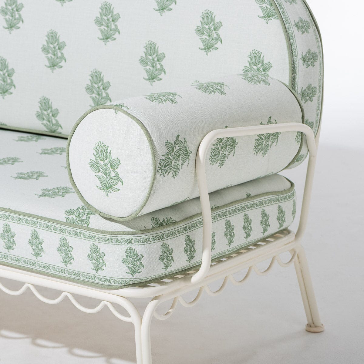 The Al Fresco Sofa by Amanda Lindroth in Jaipur Green | Antique White Frame Al Fresco Sofa Kit B&P by Amanda Lindroth 