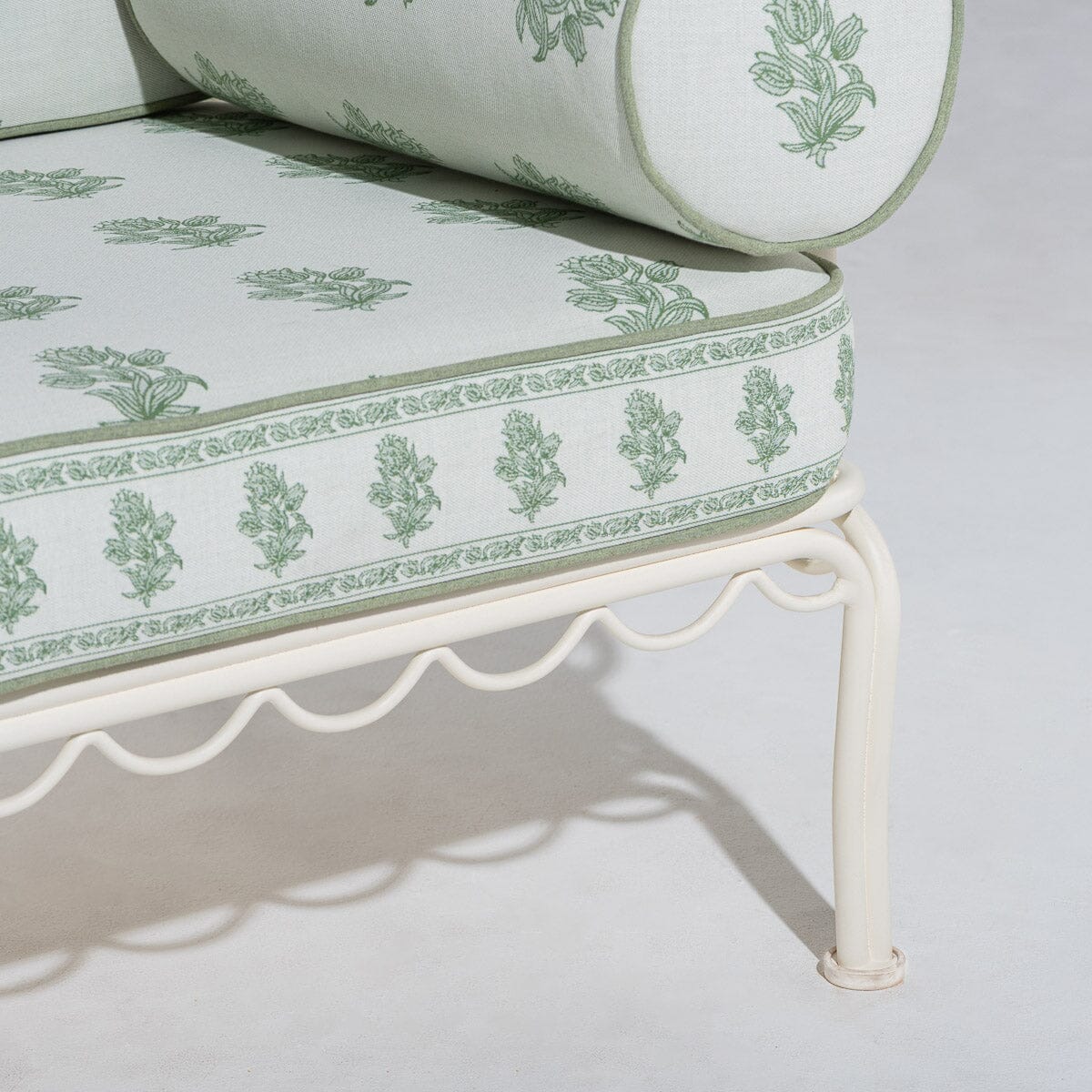 The Al Fresco Sofa by Amanda Lindroth in Jaipur Green | Antique White Frame Al Fresco Sofa Kit B&P by Amanda Lindroth 