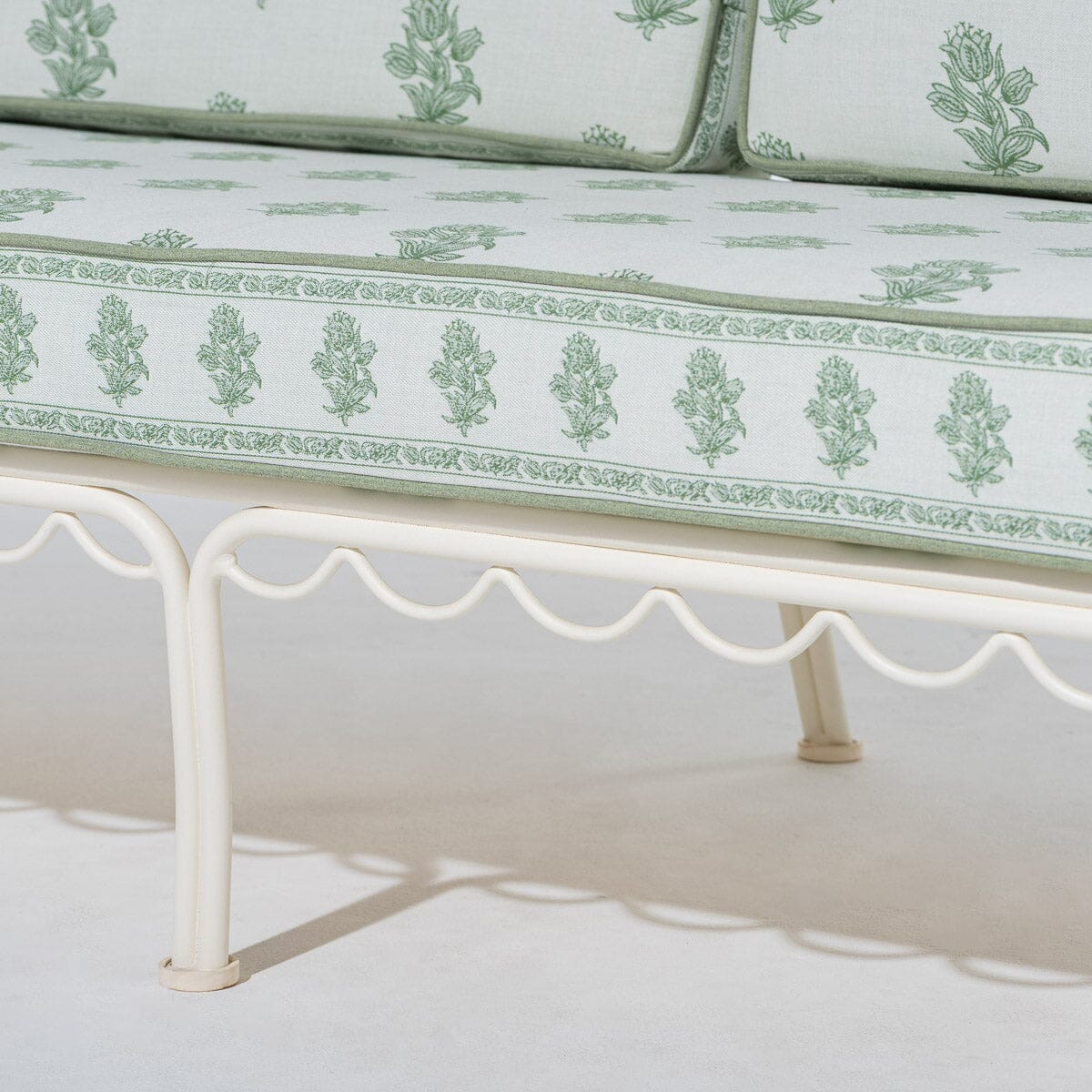 The Al Fresco Sofa by Amanda Lindroth in Jaipur Green | Antique White Frame Al Fresco Sofa Kit B&P by Amanda Lindroth 