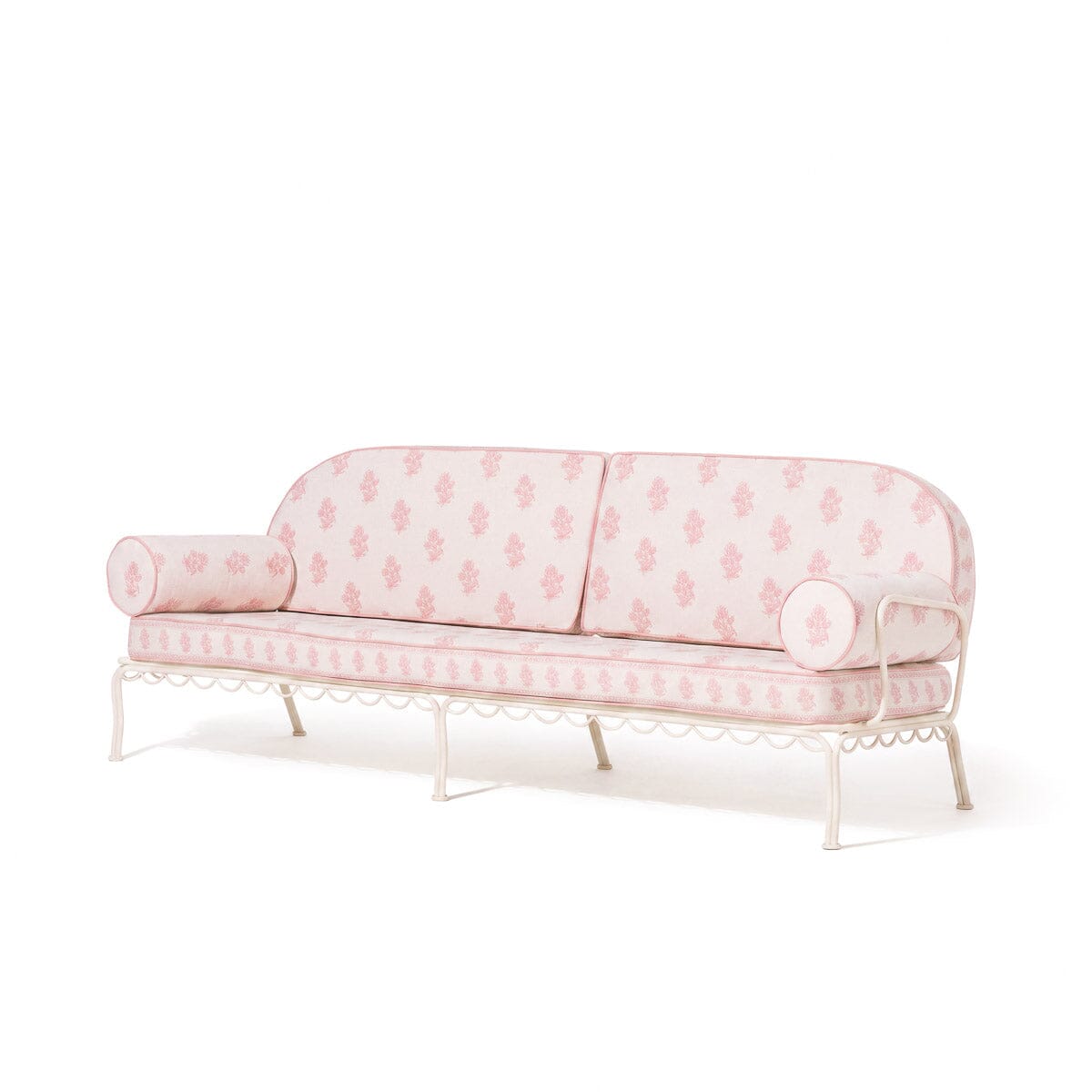 The Al Fresco Sofa by Amanda Lindroth in Jaipur Pink | Antique White Frame Al Fresco Sofa Kit B&P by Amanda Lindroth 