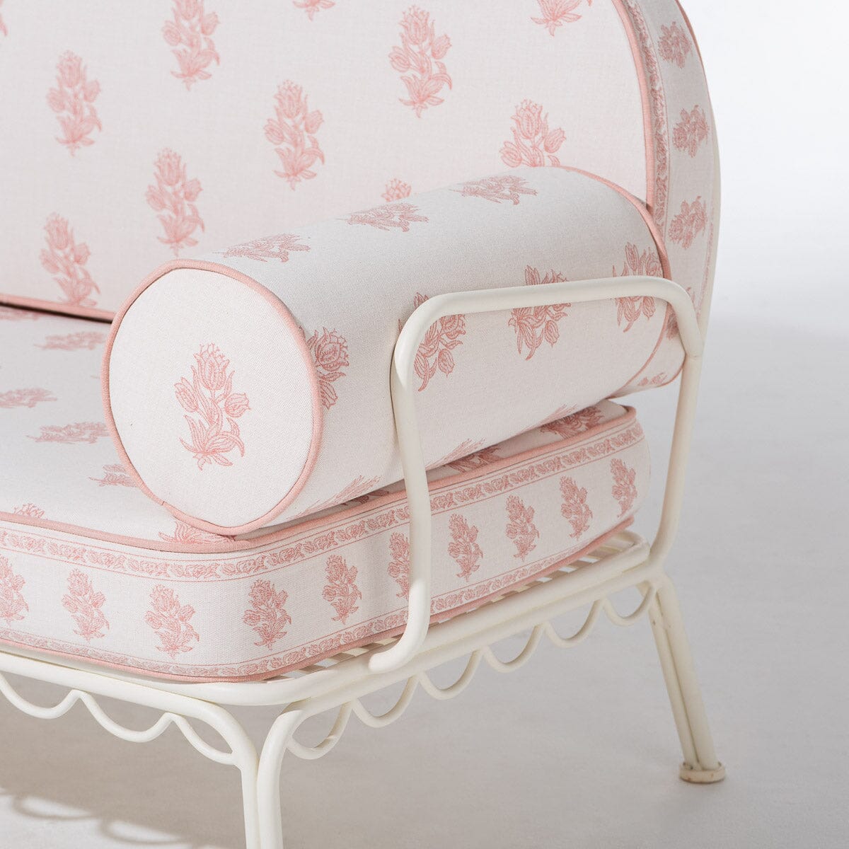 The Al Fresco Sofa by Amanda Lindroth in Jaipur Pink | Antique White Frame Al Fresco Sofa Kit B&P by Amanda Lindroth 