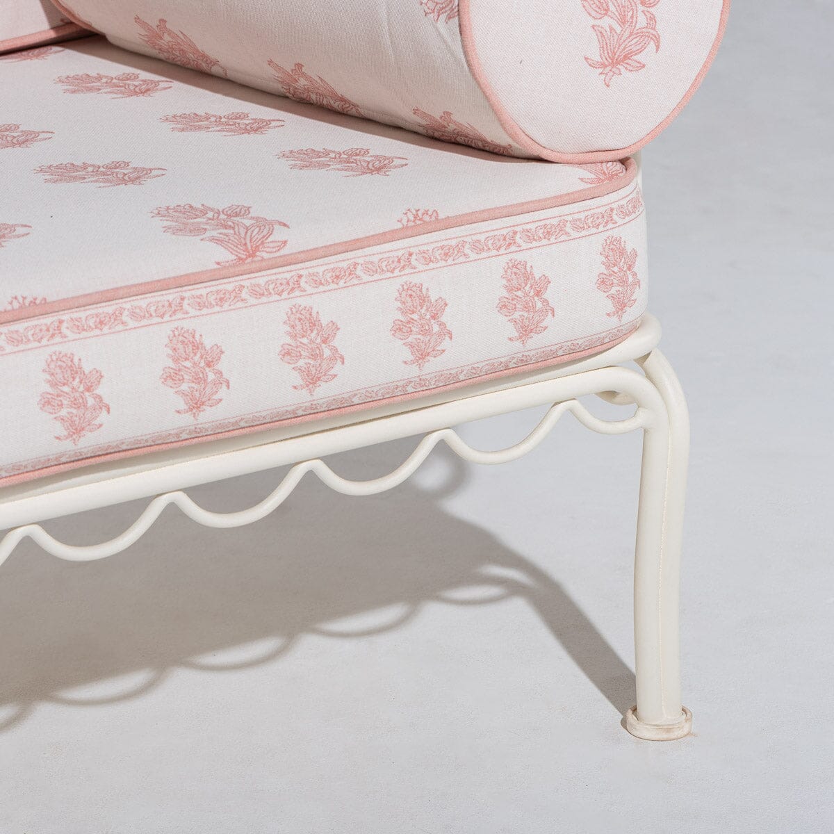 The Al Fresco Sofa by Amanda Lindroth in Jaipur Pink | Antique White Frame Al Fresco Sofa Kit B&P by Amanda Lindroth 