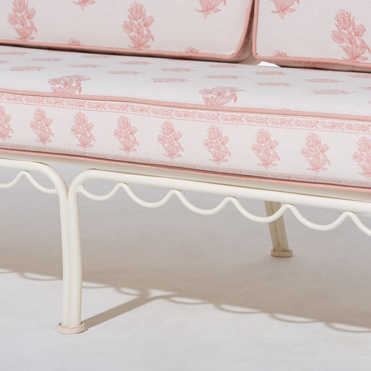 The Al Fresco Sofa by Amanda Lindroth in Jaipur Pink | Antique White Frame Al Fresco Sofa Kit B&P by Amanda Lindroth 