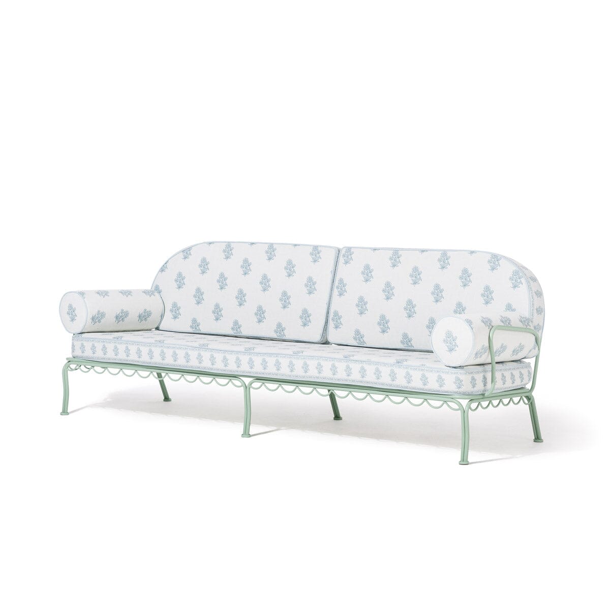 The Al Fresco Sofa by Amanda Lindroth in Jaipur Blue | Sage Green Frame Al Fresco Sofa Kit B&P by Amanda Lindroth 