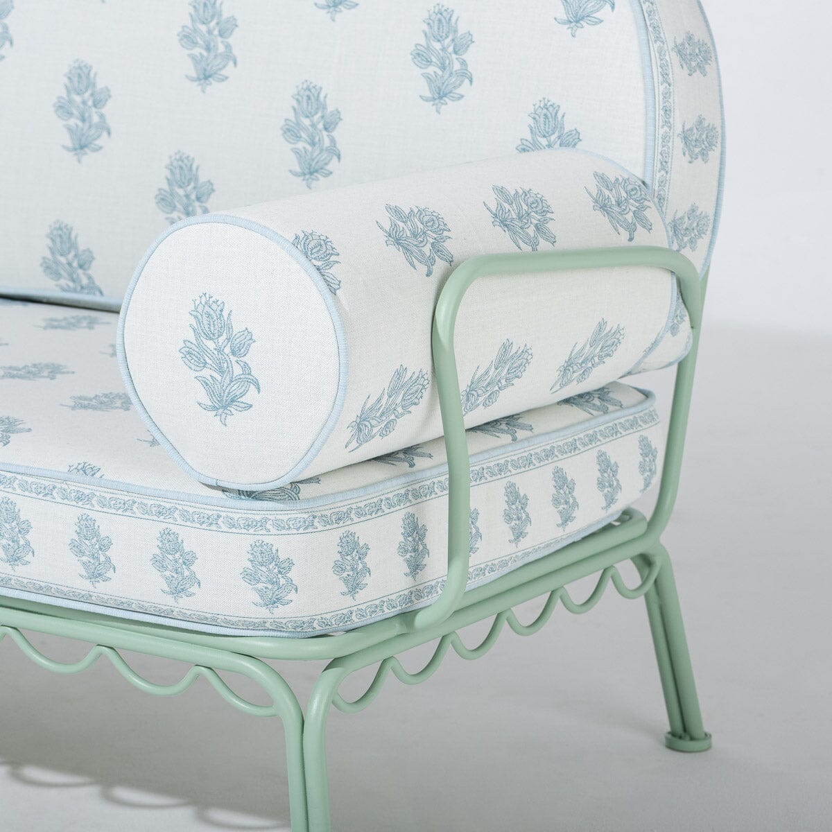 The Al Fresco Sofa by Amanda Lindroth in Jaipur Blue | Sage Green Frame Al Fresco Sofa Kit B&P by Amanda Lindroth 