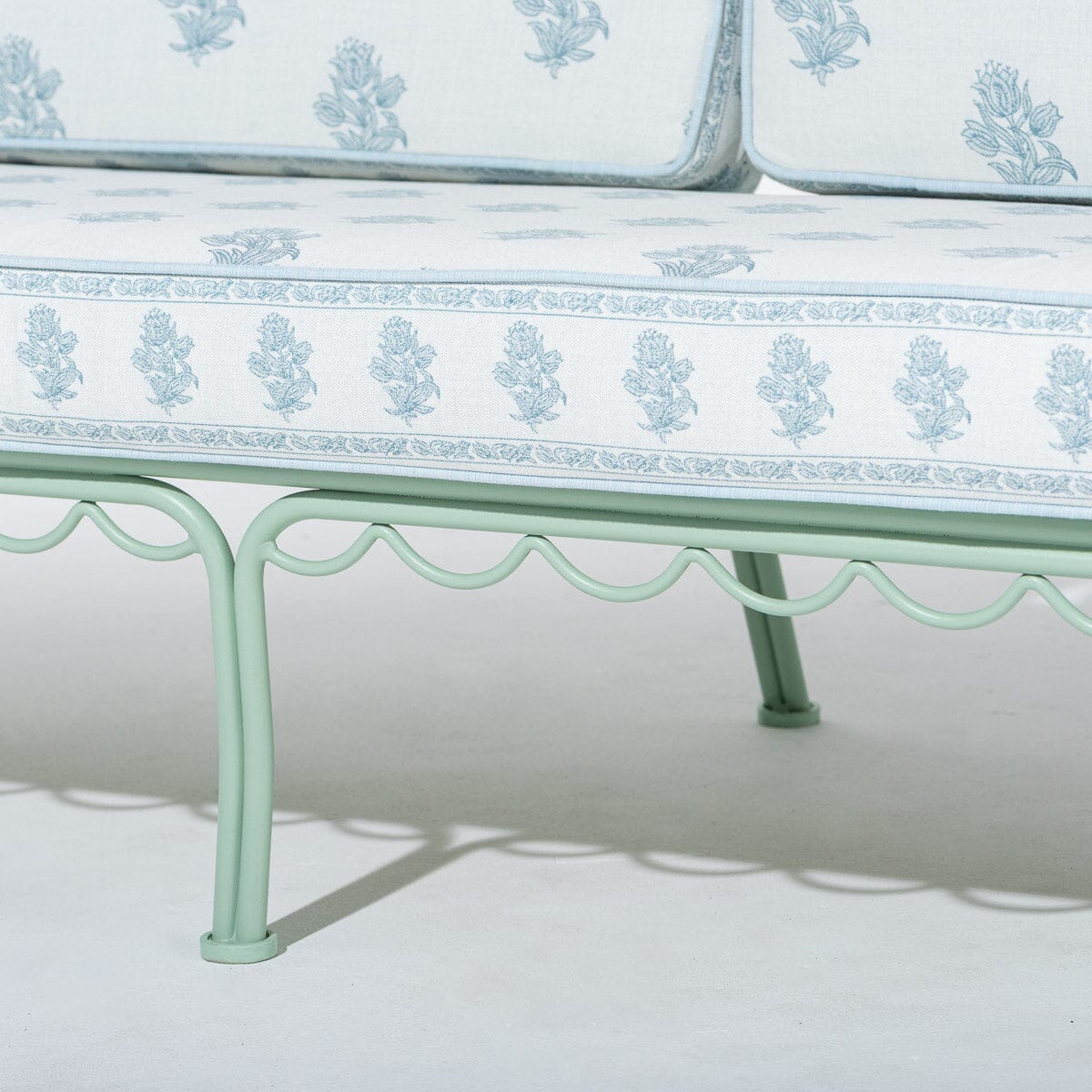 The Al Fresco Sofa by Amanda Lindroth in Jaipur Blue | Sage Green Frame Al Fresco Sofa Kit B&P by Amanda Lindroth 