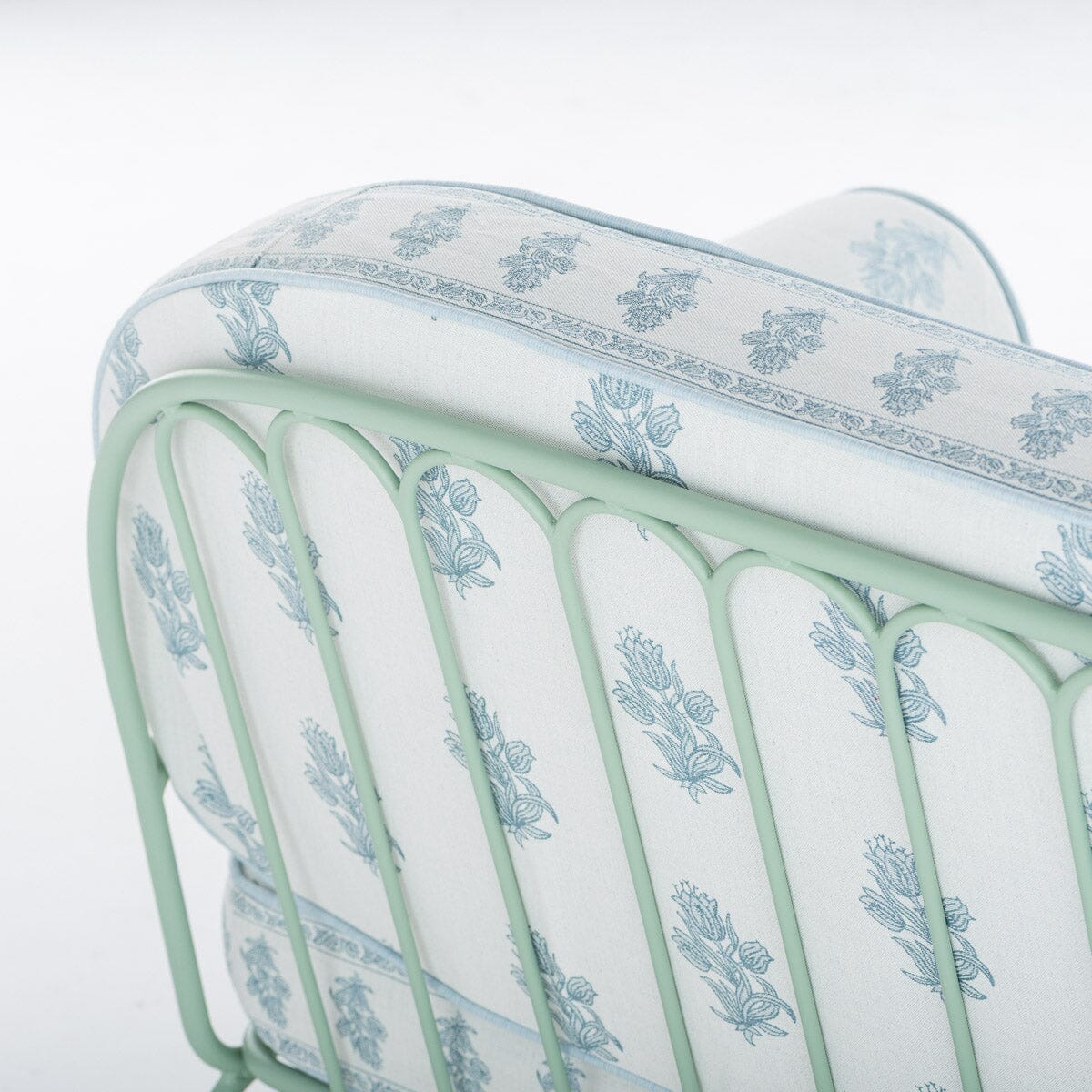 The Al Fresco Sofa by Amanda Lindroth in Jaipur Blue | Sage Green Frame Al Fresco Sofa Kit B&P by Amanda Lindroth 