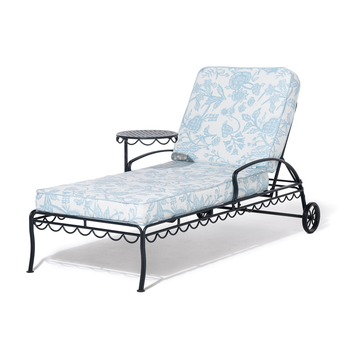 Product image of The Al Fresco Sun Lounger in Hanalai Bay Blue Jacquard | Vintage Black Frame