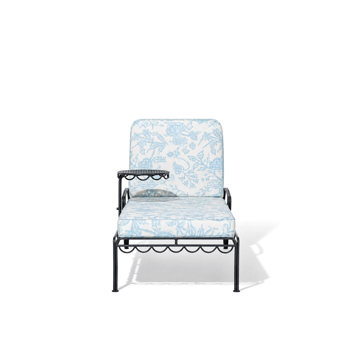 The Al Fresco Sun Lounger in Hanalai Bay Blue Jacquard | Vintage Black Frame