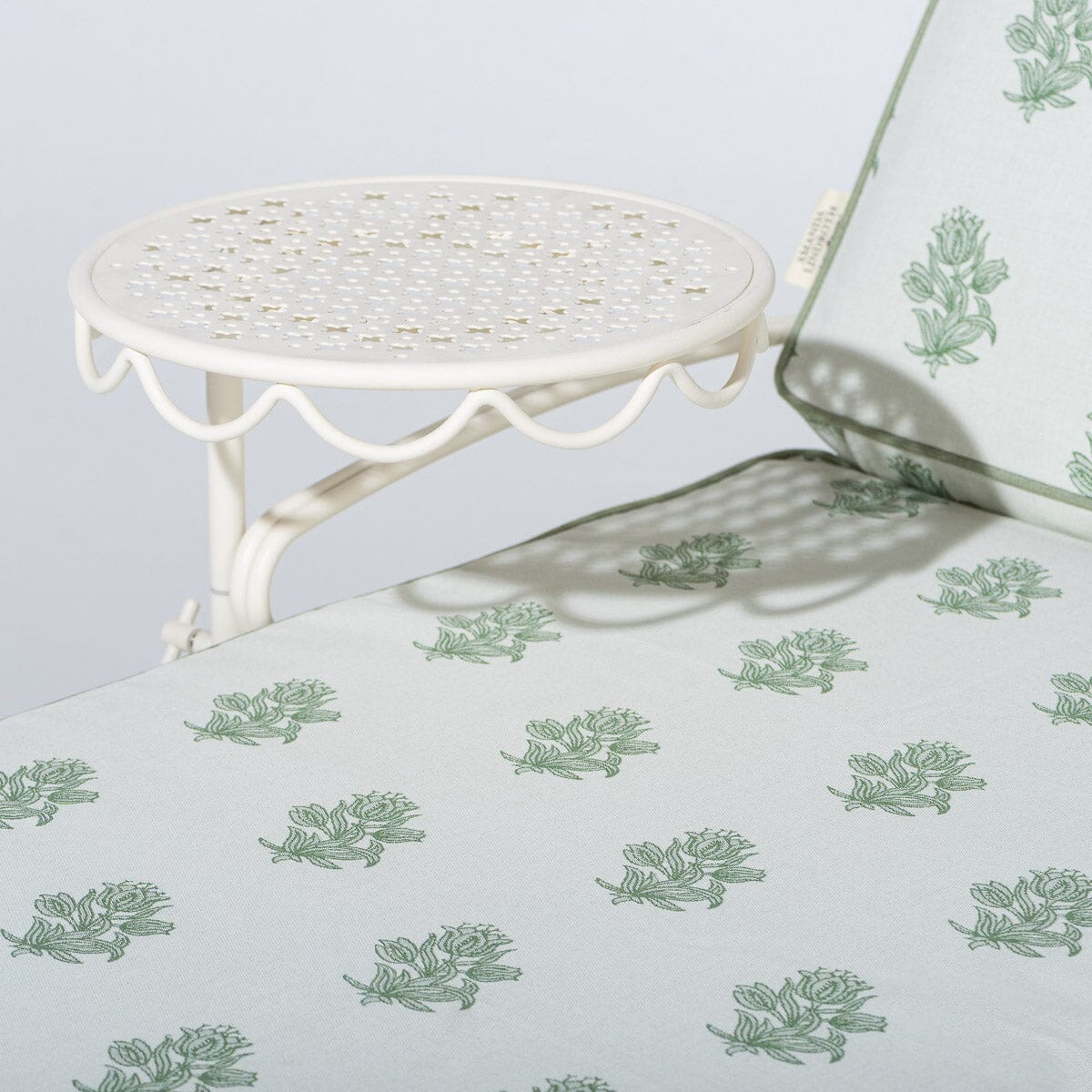 The Al Fresco Sun Lounger by Amanda Lindroth in Jaipur Green | Antique White Frame Al Fresco Sun Lounger Kit B&P by Amanda Lindroth 