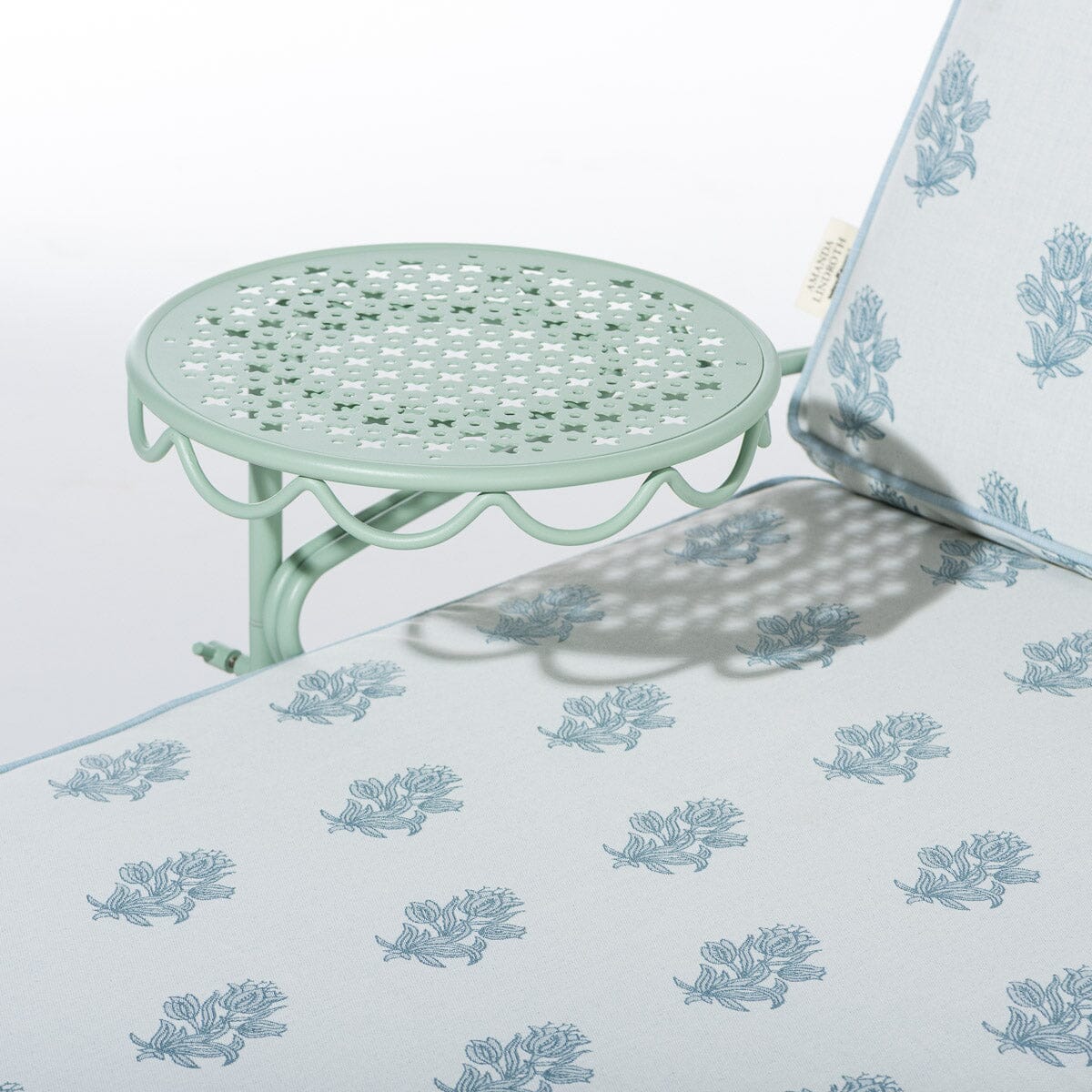 The Al Fresco Sun Lounger by Amanda Lindroth in Jaipur Blue | Sage Green Frame Al Fresco Sun Lounger Kit B&P by Amanda Lindroth 