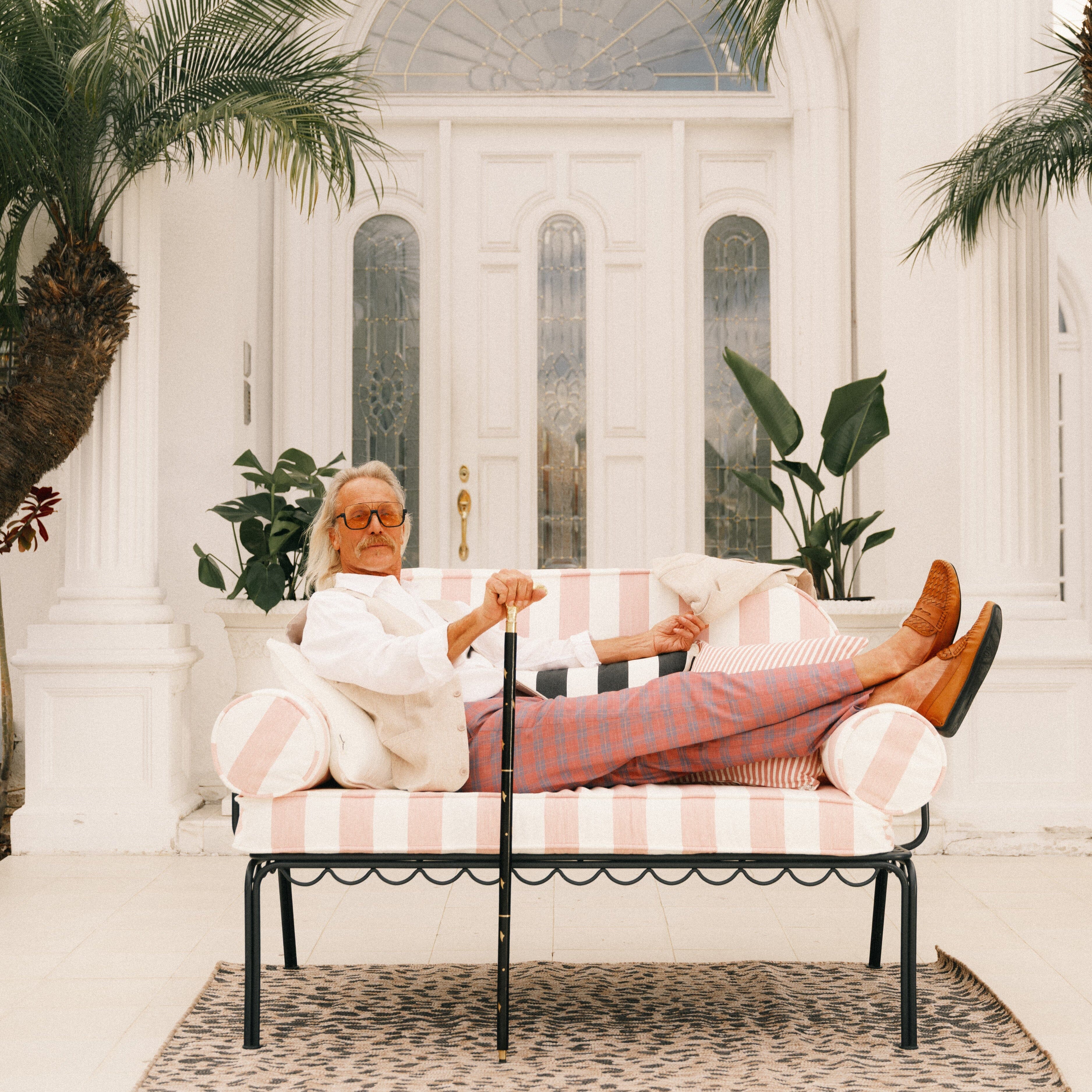 The Al Fresco Love Seat in Crew Pink Stripe | Vintage Black Frame Al Fresco Love Seat Kit Business & Pleasure Co. 