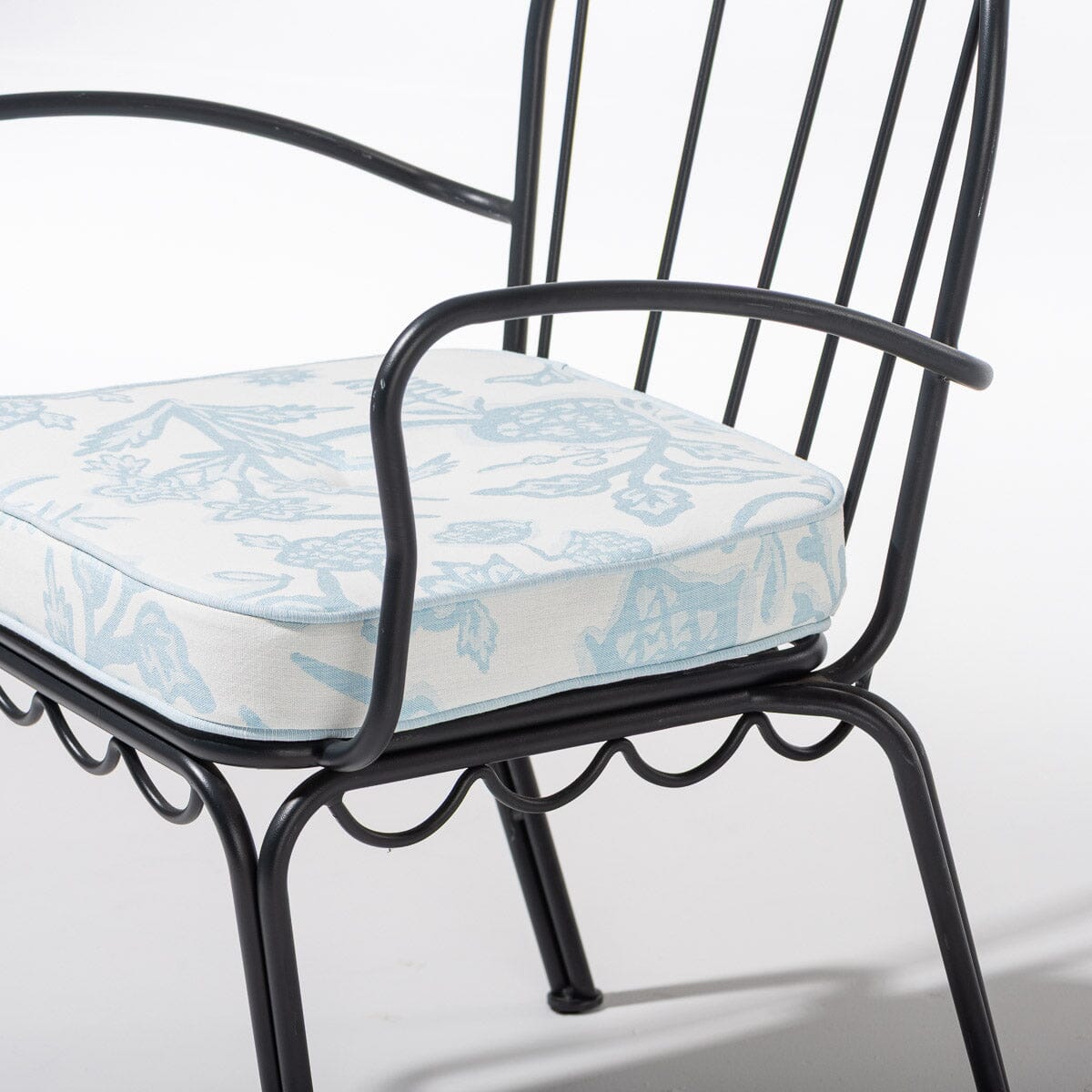 The Al Fresco Dining Chair in Hanalai Bay Blue Jacquard | Vintage Black Frame Al Fresco Dining Chair Business & Pleasure Co Aus 