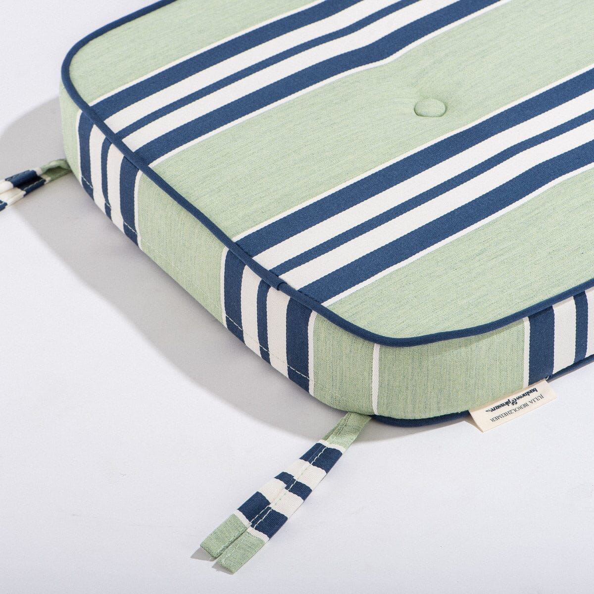 The Al Fresco Dining Chair Cushion x Julia Berolzheimer in Green Stripes Al Fresco Dining Chair Cushion B&P Co. x Julia Berolzheimer 