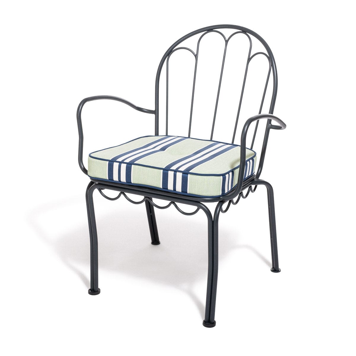 The Al Fresco Dining Chair Cushion x Julia Berolzheimer in Green Stripes Al Fresco Dining Chair Cushion B&P Co. x Julia Berolzheimer 