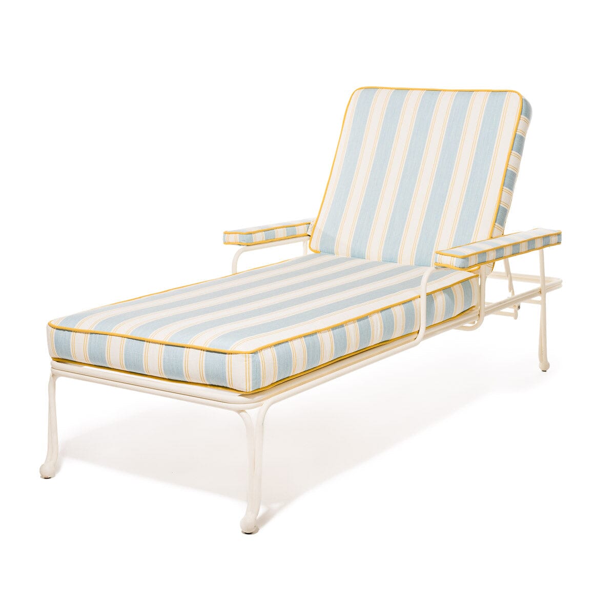 Product image of The Waterhouse Sun Lounger in Tuuli Stripe Blue | Antique White Frame Waterhouse Sun Lounger Kit Business & Pleasure Co. 