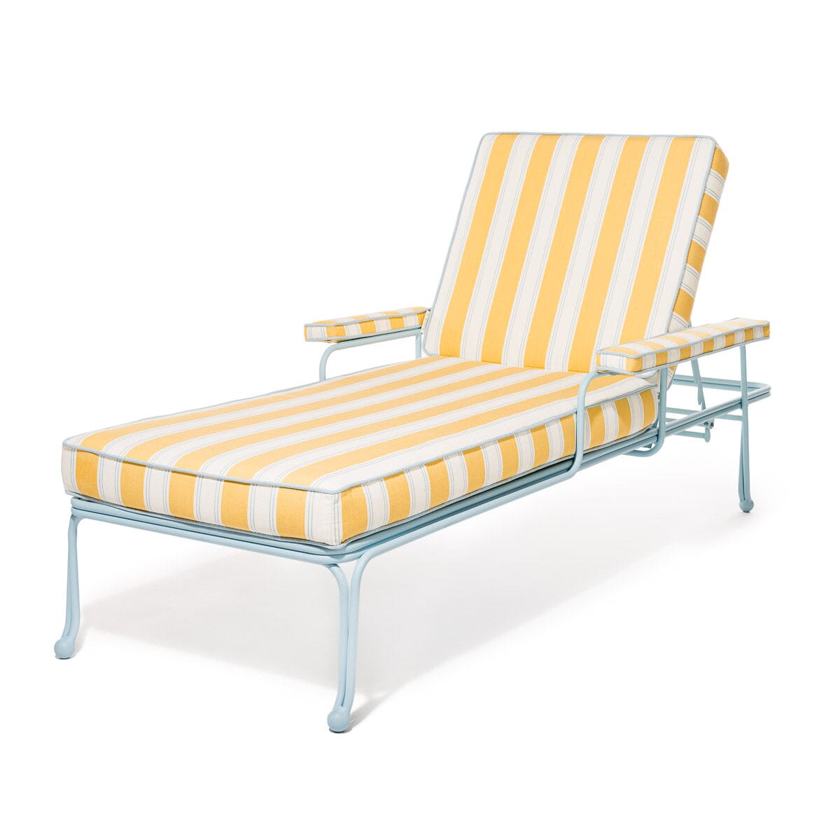 Product image of The Waterhouse Sun Lounger in Tuuli Stripe Yellow | Powder Blue Frame Waterhouse Sun Lounger Kit Business & Pleasure Co. 