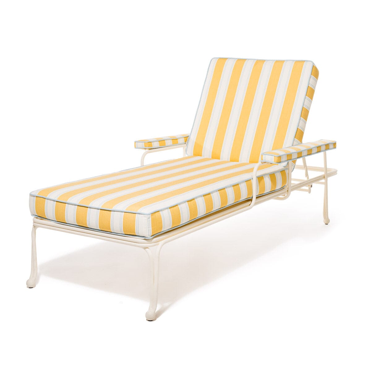 Product image of The Waterhouse Sun Lounger in Tuuli Stripe Yellow | Antique White Frame Waterhouse Sun Lounger Kit Business & Pleasure Co. 