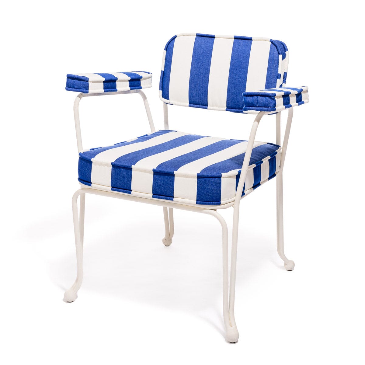 The Waterhouse Dining Chair in Crew Mediterranean Blue Stripe | Antique White Frame Kit Business & Pleasure Co. 