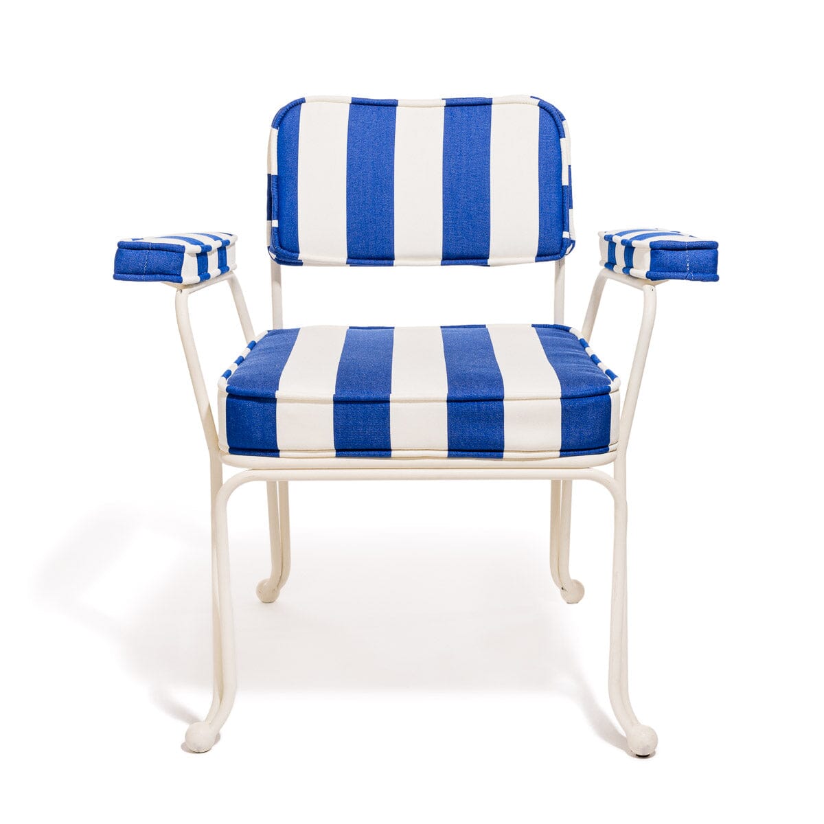 The Waterhouse Dining Chair in Crew Mediterranean Blue Stripe | Antique White Frame Kit Business & Pleasure Co. 