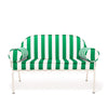 Swatch for The Al Fresco Love Seat in Crew Canyon Green Stripe | Antique White Frame