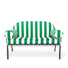 Swatch for The Al Fresco Love Seat in Crew Canyon Green Stripe | Vintage Black Frame