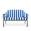Swatch for The Al Fresco Love Seat in Crew Mediterranean Blue Stripe | Vintage Black Frame