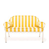 Swatch for The Al Fresco Love Seat in Crew Mimosa Yellow Stripe | Antique White Frame