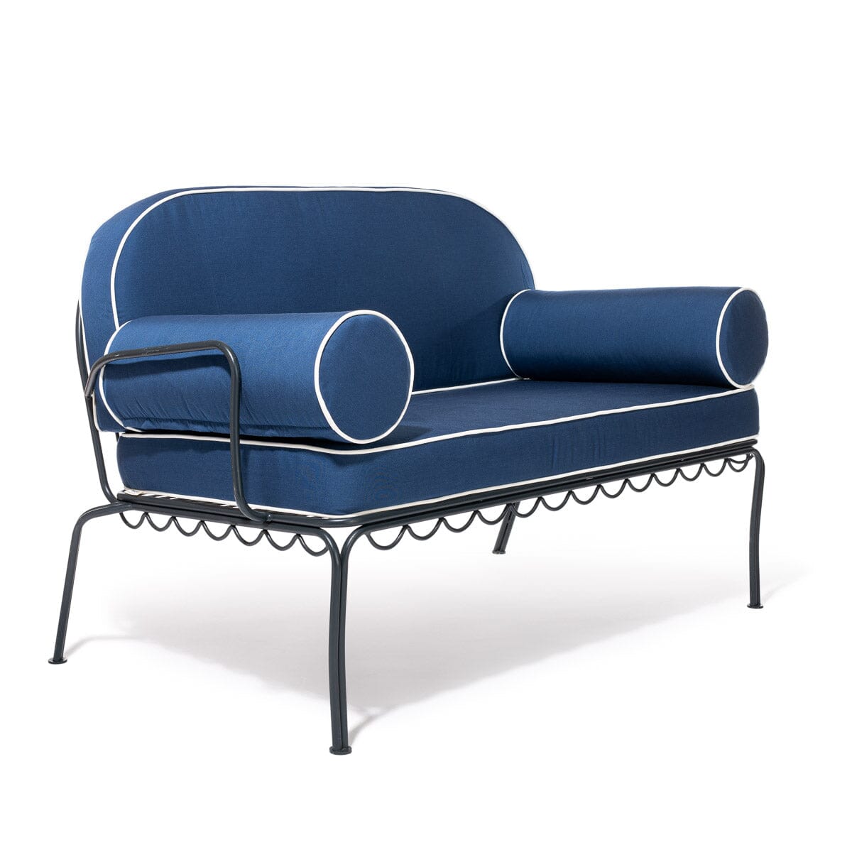 The Al Fresco Love Seat x Julia Berolzheimer in Rivie Slate | Vintage Black Frame Al Fresco Love Seat Kit B&P x Julia Berolzheimer 
