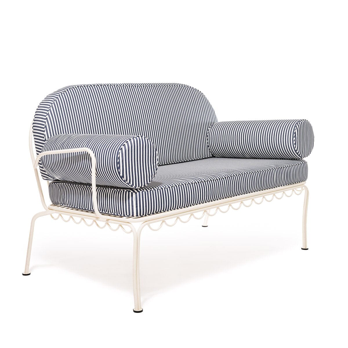 The Al Fresco Love Seat in Lauren's Navy Stripe | Antique White Frame Al Fresco Love Seat Kit Business & Pleasure Co. 
