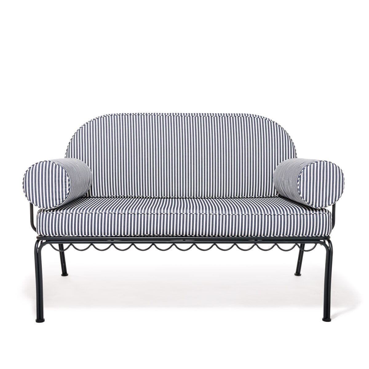 Product image of The Al Fresco Love Seat in Lauren's Navy Stripe | Vintage Black Frame Al Fresco Love Seat Kit Business & Pleasure Co. 