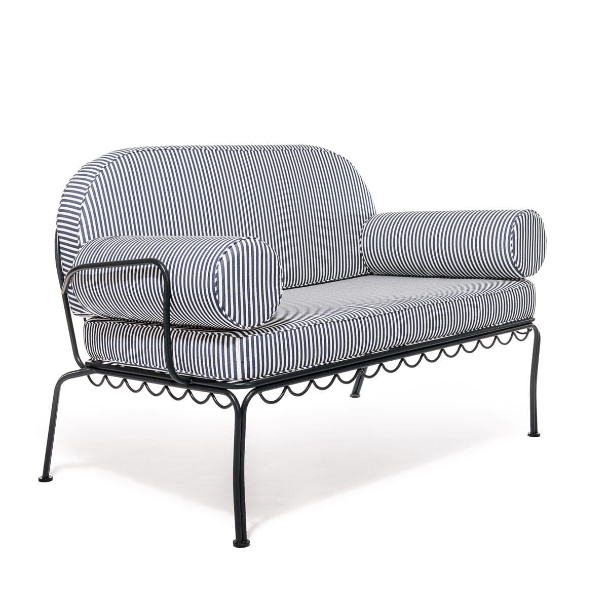 The Al Fresco Love Seat in Lauren's Navy Stripe | Vintage Black Frame Al Fresco Love Seat Kit Business & Pleasure Co. 