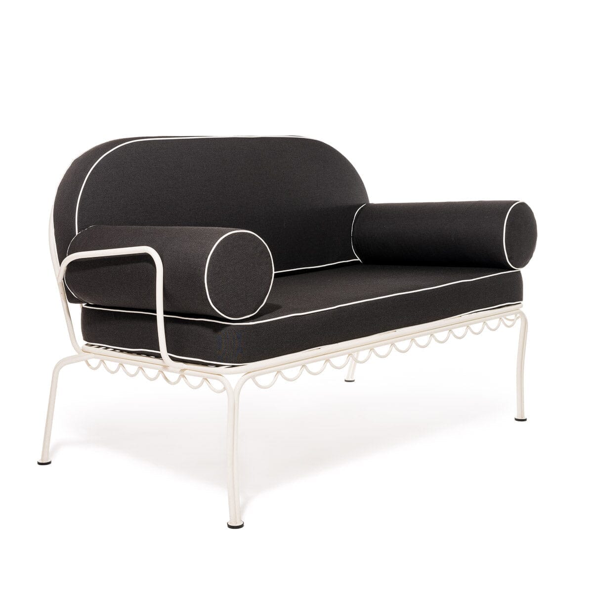 The Al Fresco Love Seat in Rivie Black | Antique White Frame Al Fresco Love Seat Kit Business & Pleasure Co. 