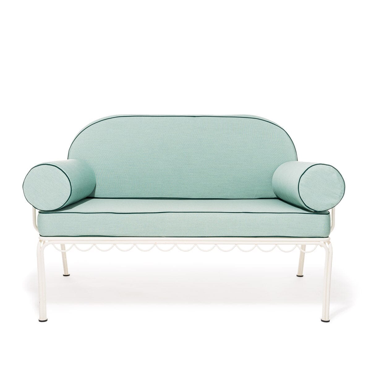 Product image of The Al Fresco Love Seat in Rivie Green | Antique White Frame Al Fresco Love Seat Kit Business & Pleasure Co. 