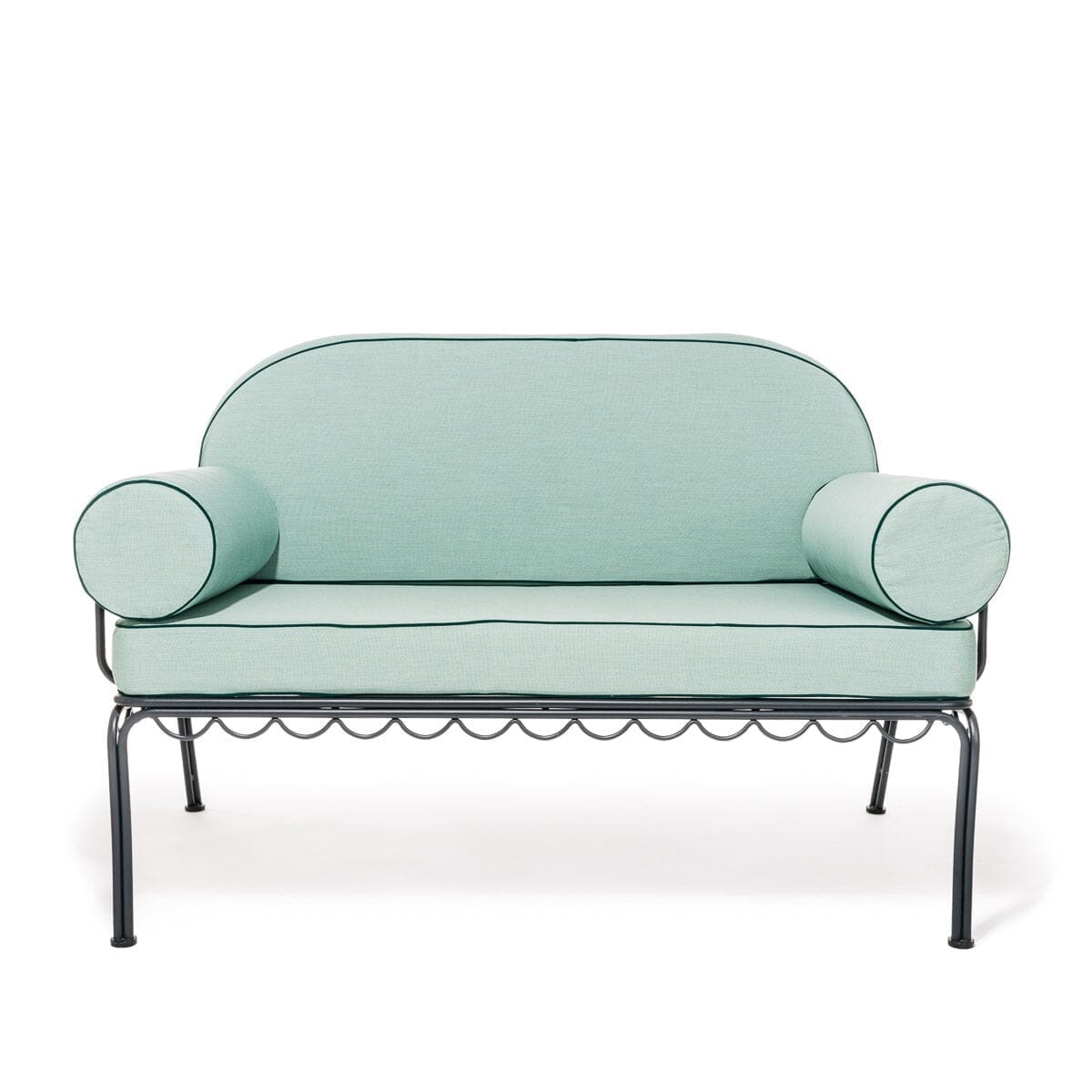 Product image of The Al Fresco Love Seat in Rivie Green | Vintage Black Frame Al Fresco Love Seat Kit Business & Pleasure Co. 