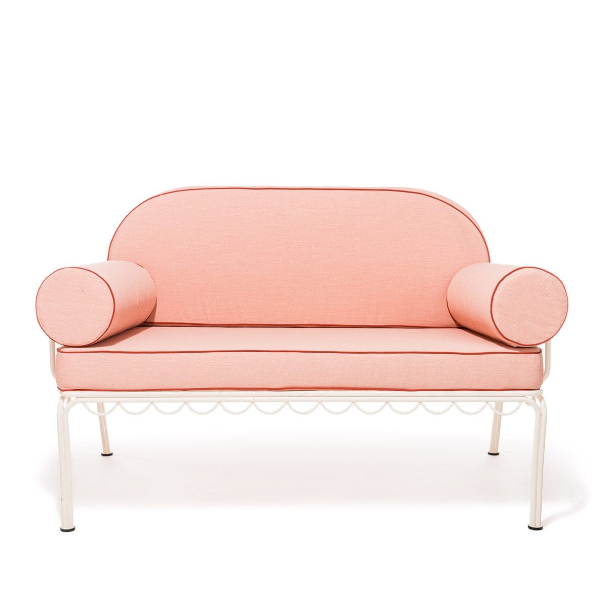 Product image of The Al Fresco Love Seat in Rivie Pink | Antique White Frame Al Fresco Love Seat Kit Business & Pleasure Co. 