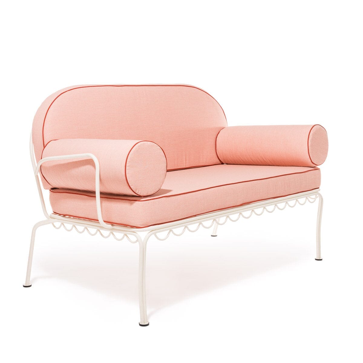 The Al Fresco Love Seat in Rivie Pink | Antique White Frame Al Fresco Love Seat Kit Business & Pleasure Co. 