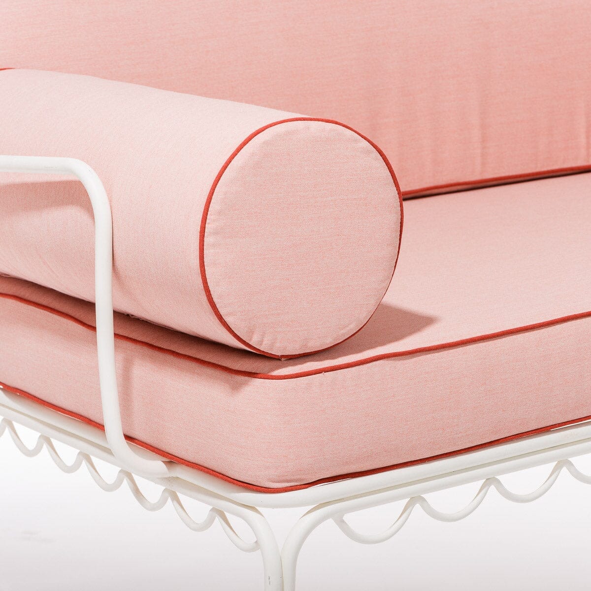 The Al Fresco Love Seat in Rivie Pink | Antique White Frame Al Fresco Love Seat Kit Business & Pleasure Co. 