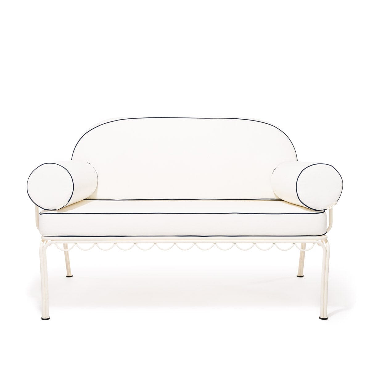 Product image of The Al Fresco Love Seat in Rivie White | Antique White Frame Al Fresco Love Seat Kit Business & Pleasure Co. 